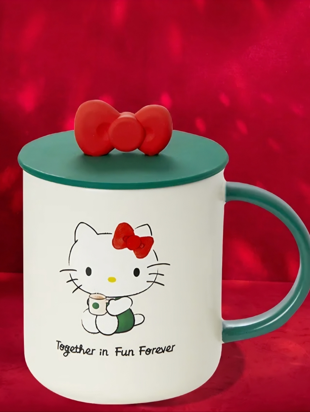 Starbucks Hello Kitty White Mug with Green Handle and Red Bow